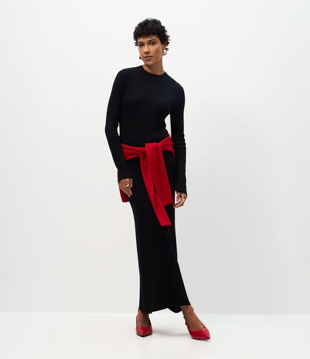 Vestido Long Midi en Punto con Mangas Largas