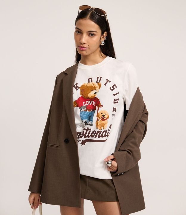 Remera en Algodón con Estampado de Oso Walk Outside