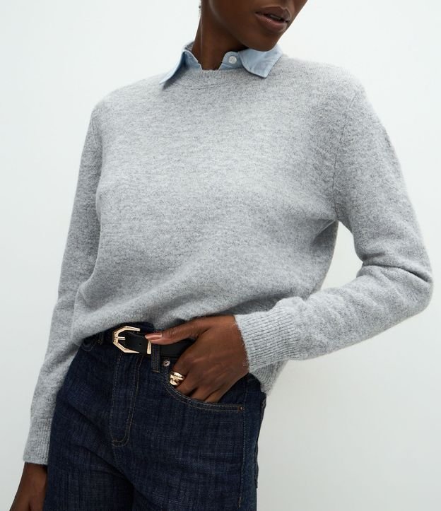 Suéter Regular en Tricot con Efecto de Cuello Superpuesto 3