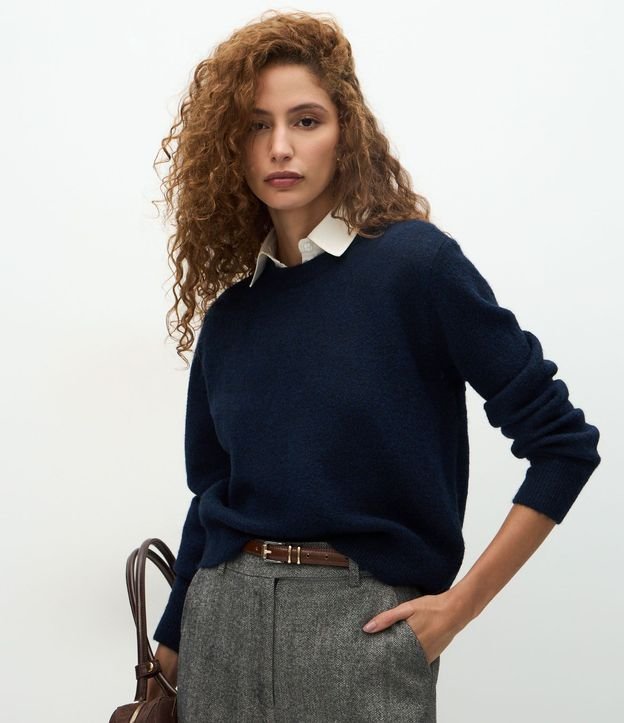 Suéter Regular en Tricot con Efecto de Cuello Superpuesto