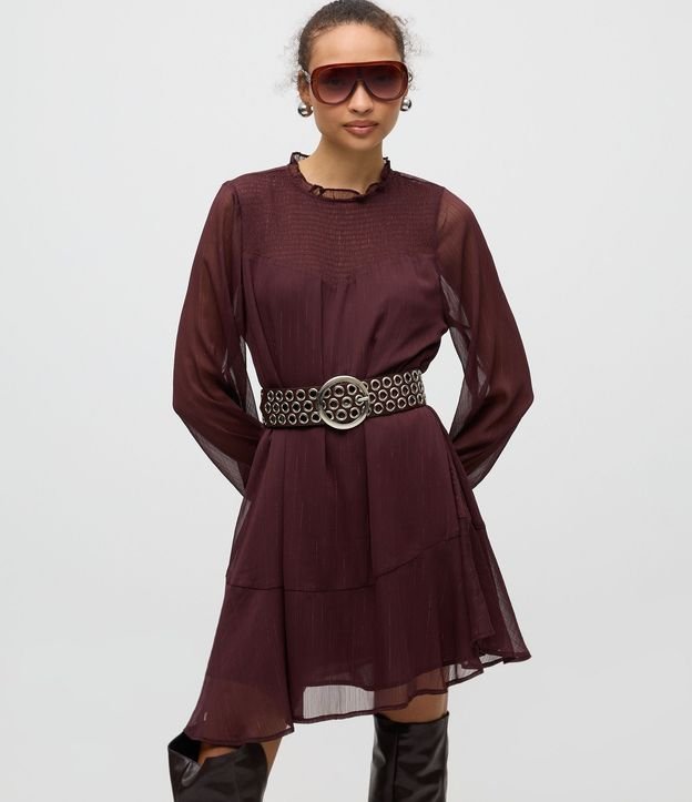 Vestido Corto con Cuello Alto y Pollera Gode