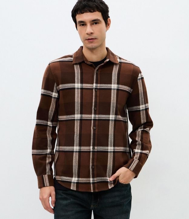 Camisa Regular en Franela con Estampado de Cuadros