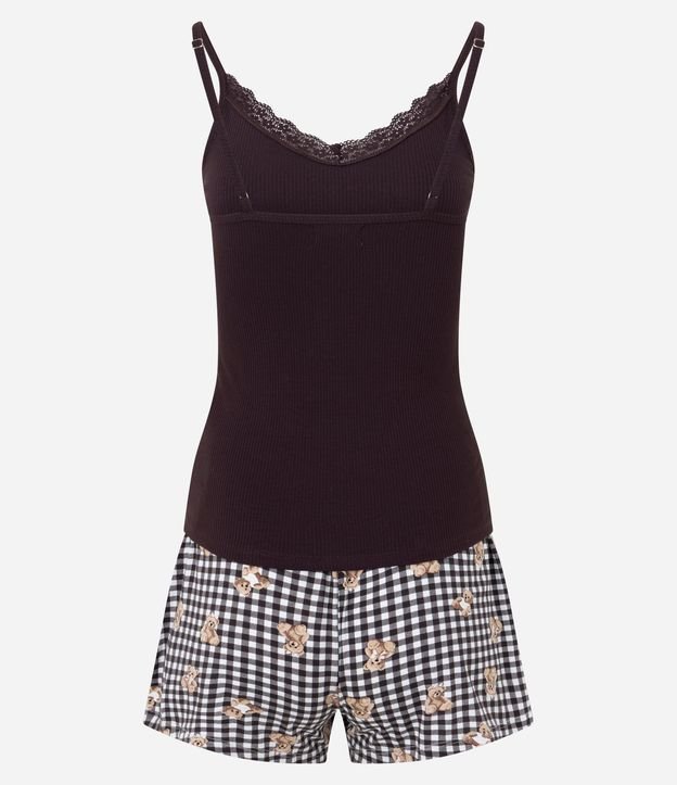 Pijama Corto en Rib con Short Estampado de Cuadros y Ositos 6