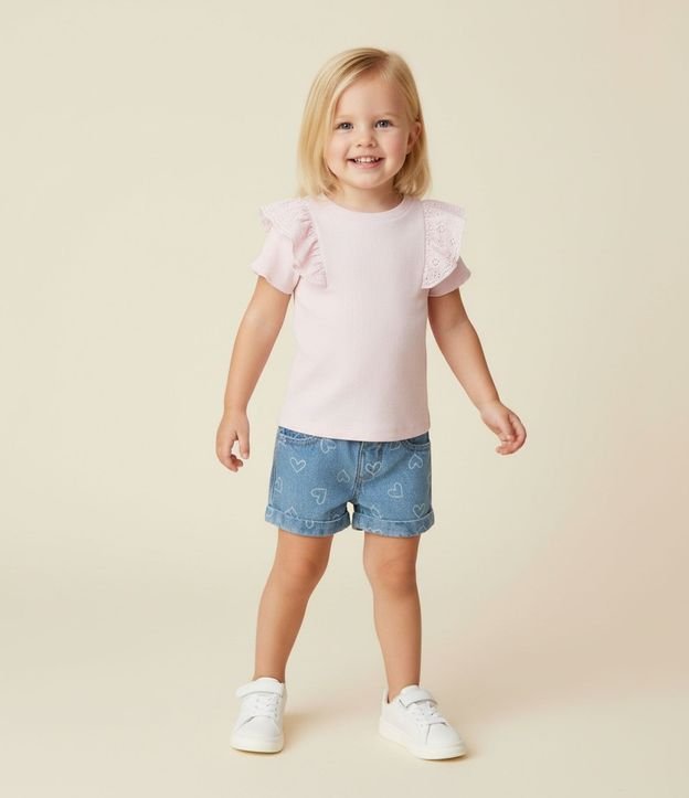 Short Infantil en Jeans con Estampa de Moñitas – Talle 1 a 5/6 años