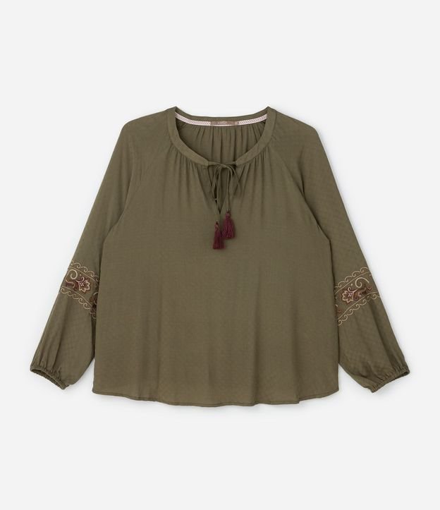 Bata Alargada en Chalis con Borla y Bordado Étnico  Curve & Plus Size