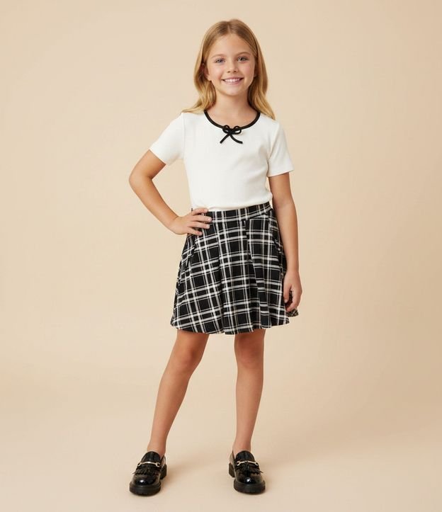 Pollera Infantil en Cotton de Cuadros con Pliegues y Short – Talle 5 a 14 años