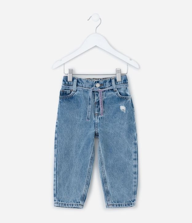 Pantalón Infantil Mom en Jeans con Cintillo Decorativo – Talle 1 a 5/6 años