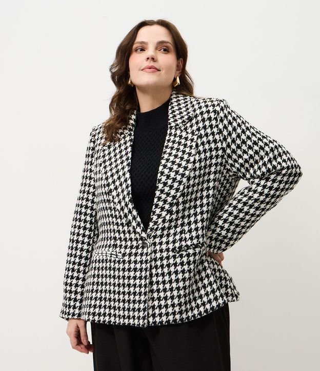 Blazer Tweed de Cuadros con Abotonado Sencillo Curve & Plus Size