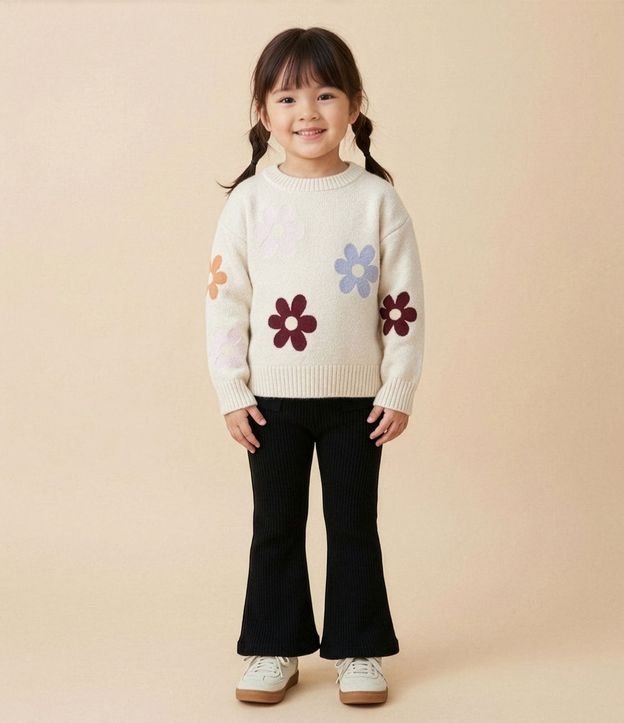 Suéter Infantil en Chenille con Bordado Floral Bold – Talle 1 a 6 años