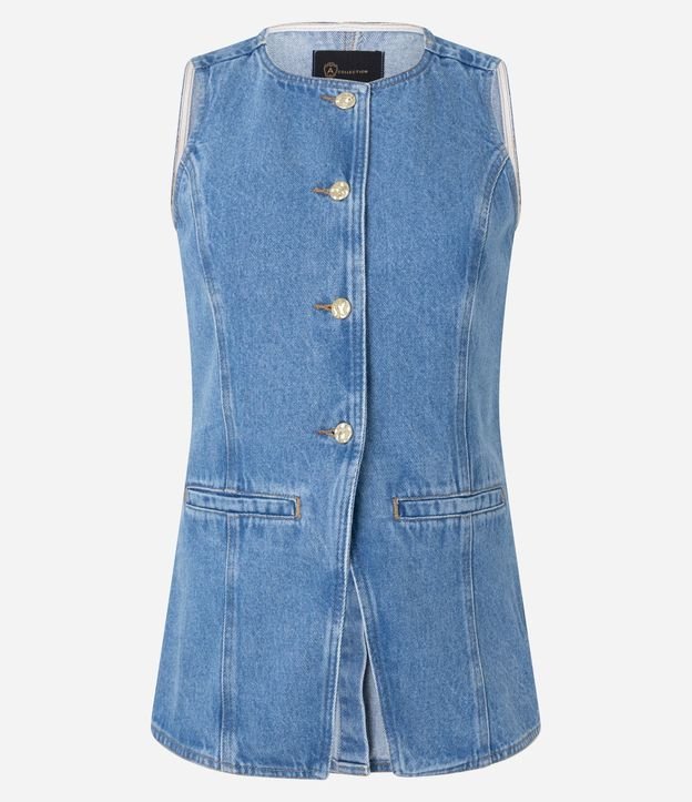 Chaleco Alargado en Jeans Cinturado con Botones 6