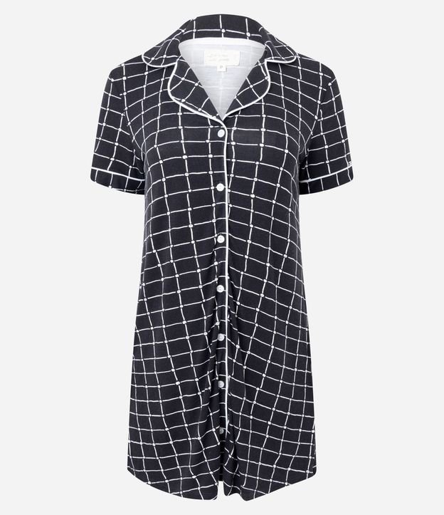 Camisón en Viscosa con Abotonado y Estampa de Cuadros