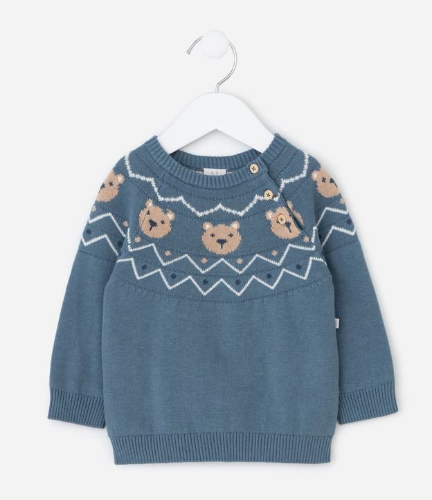 Saco Infantil en Punto Jacquard con Ositos – Talle 0 a 18 Meses