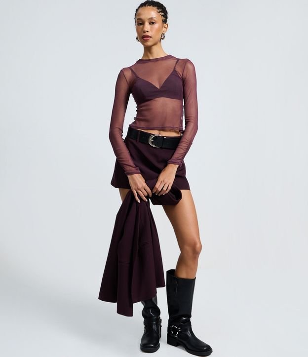 Blusa en Tule con Cuello Alto y Fruncidos 4
