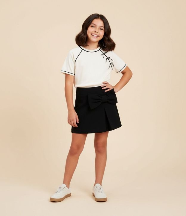 Remera Infantil con Moñitas Aplicadas – Talle 5 a 14 años