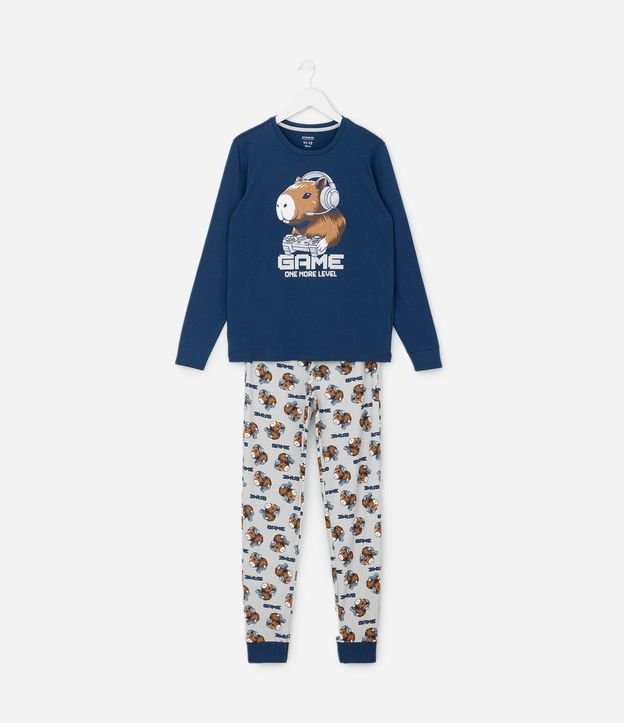 Pijama Infantil Manga Larga Estampa Carpincho Gamer – Talle 7 a 16 años 1
