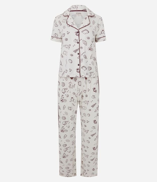 Pijama Americana Larga con Estampa de Mini Íconos