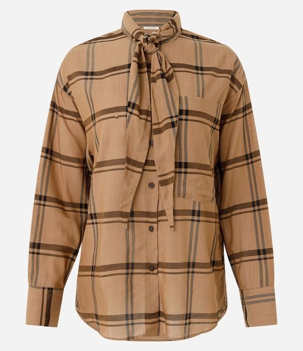 Camisa de Cuadros en Viscosa con Cuello Lazo 5