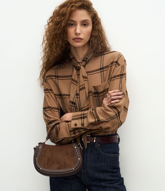 Camisa de Cuadros en Viscosa con Cuello Lazo