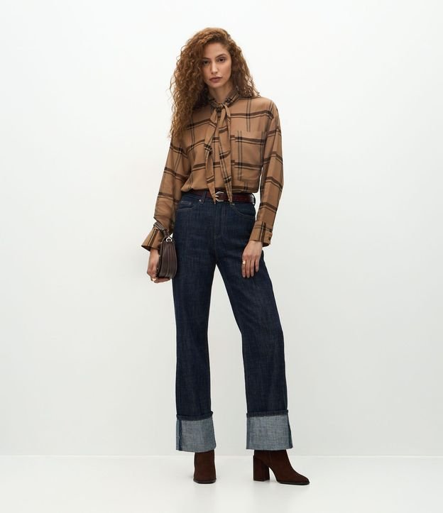 Camisa de Cuadros en Viscosa con Cuello Lazo 2