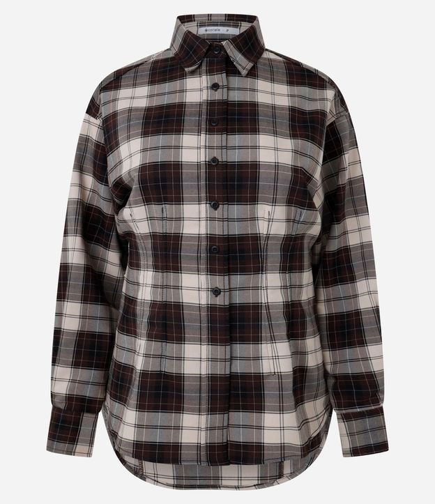 Camisa de Cuadros en Franela con Cuello Alto Estructurado 6