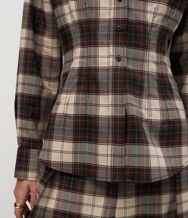 Camisa de Cuadros en Franela con Cuello Alto Estructurado 4