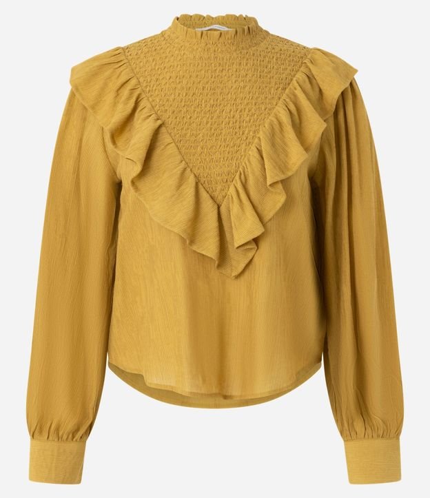 Blusa Femenina Manga Larga Cuello Padre con Volados