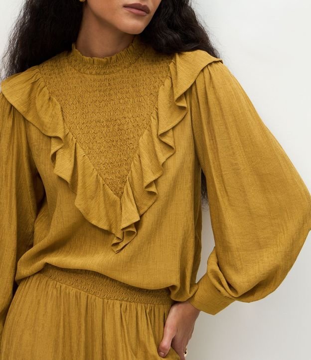 Blusa Femenina Manga Larga Cuello Padre con Volados 4