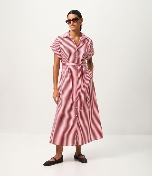 Vestido Chemise con Cinto en la Cintura y Estampado Rayada