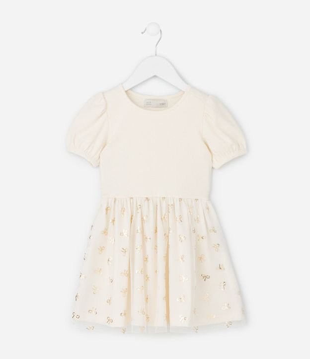 Vestido Infantil con Pollera de Tule y Lacitos Brillosos - Talle 1 a 6 años