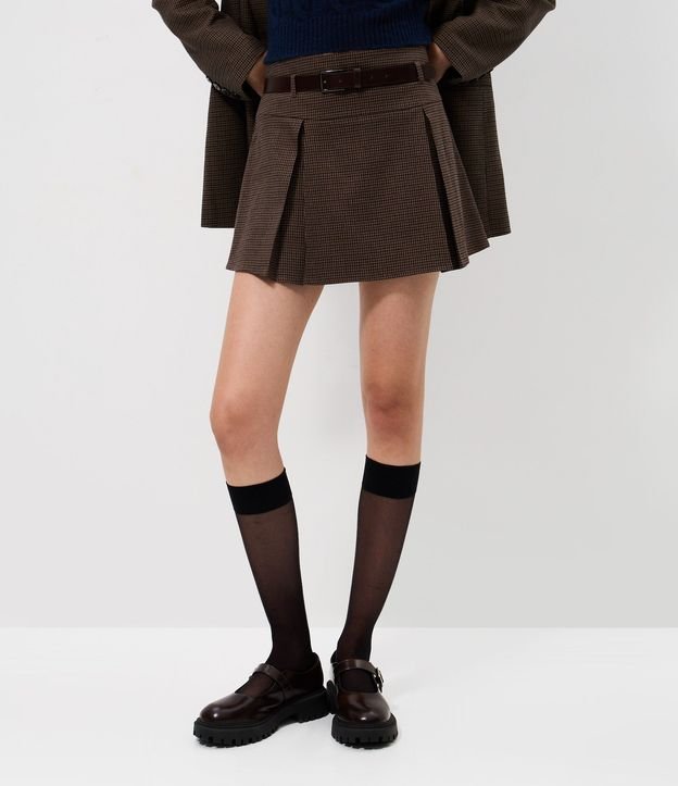 Short Pollera Sastre de Cuadros con Pliegues y Cinturón 4