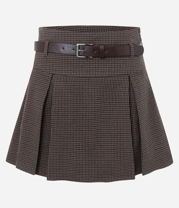Short Pollera Sastre de Cuadros con Pliegues y Cinturón 7