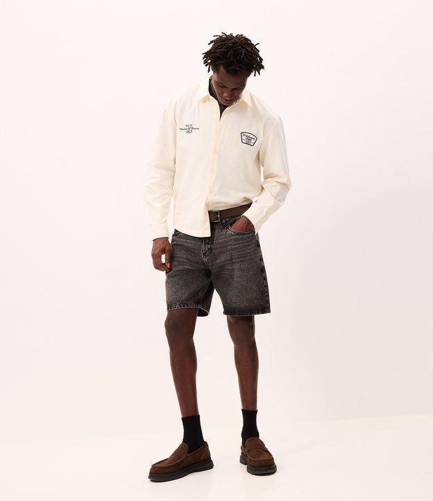 Camisa Overshirt Boxy Manga Larga en Sarga con Bordado Workwear Dept