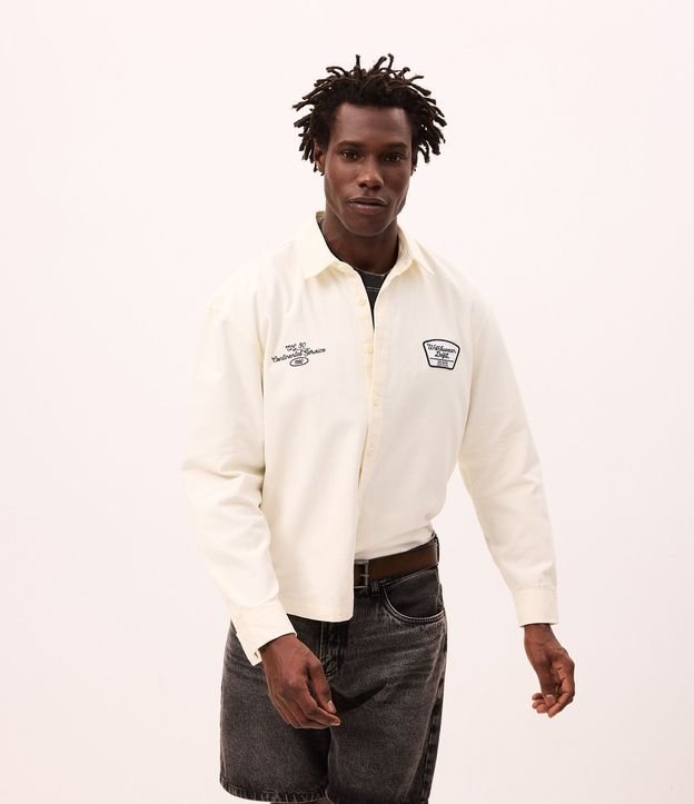 Camisa Overshirt Boxy Manga Larga en Sarga con Bordado Workwear Dept 2