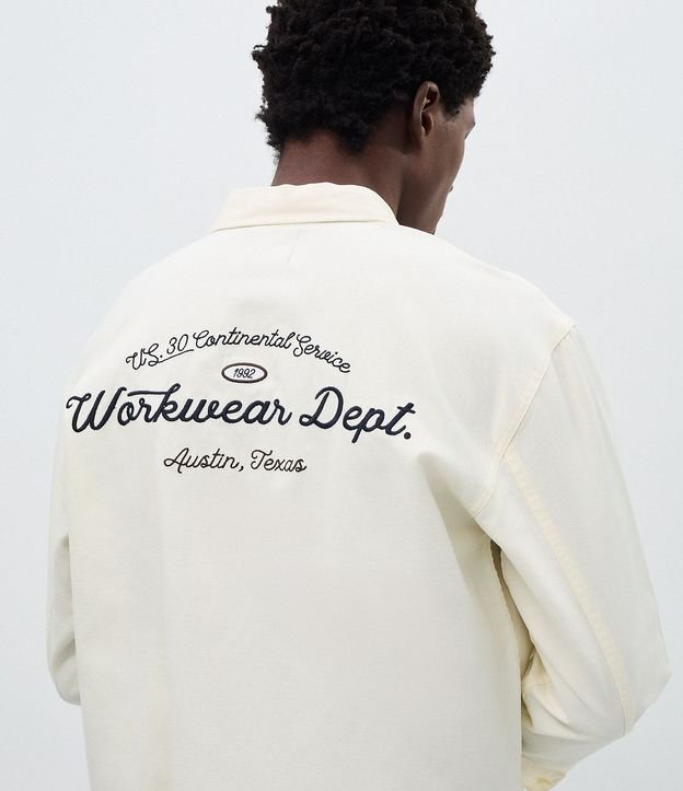 Camisa Overshirt Boxy Manga Larga en Sarga con Bordado Workwear Dept 4