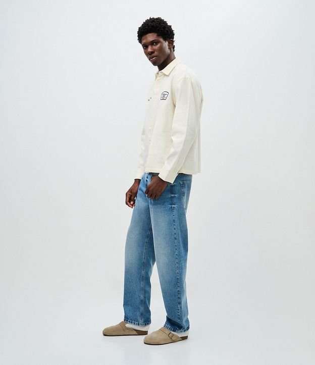 Camisa Overshirt Boxy Manga Larga en Sarga con Bordado Workwear Dept 5