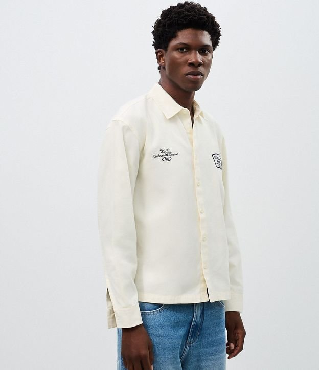 Camisa Overshirt Boxy Manga Larga en Sarga con Bordado Workwear Dept 6