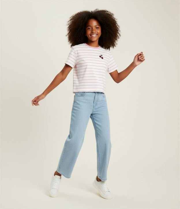 Remera Infantil Rayada con Bordado de Cereza – Talle 5 a 14 años