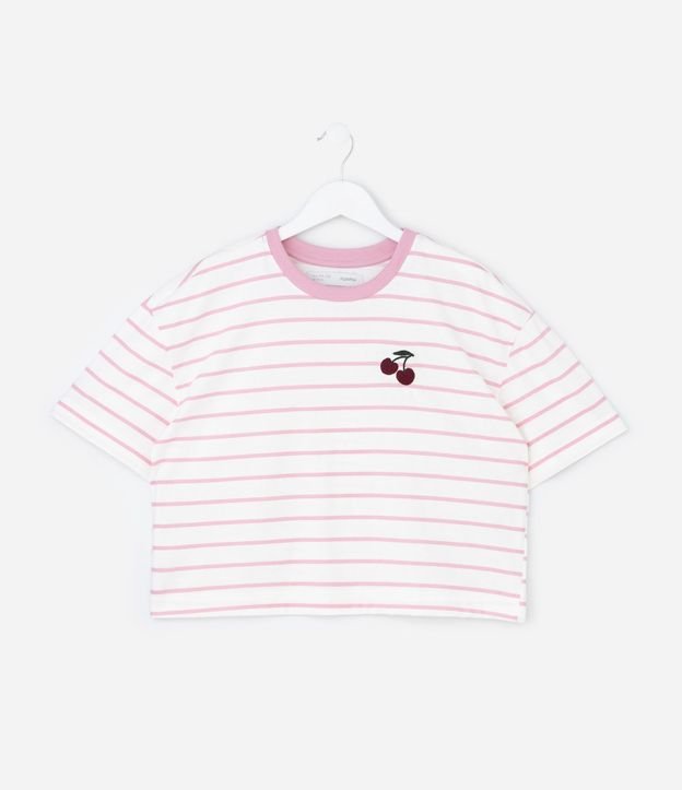 Remera Infantil Rayada con Bordado de Cereza – Talle 5 a 14 años