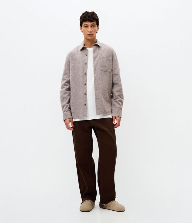 Camisa Comfort Manga Larga en Franela con Bolsillo y Textura 2