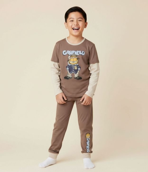 Pijama Infantil do Garfield con Mangas Contrastante – Talle 5 a 14 años