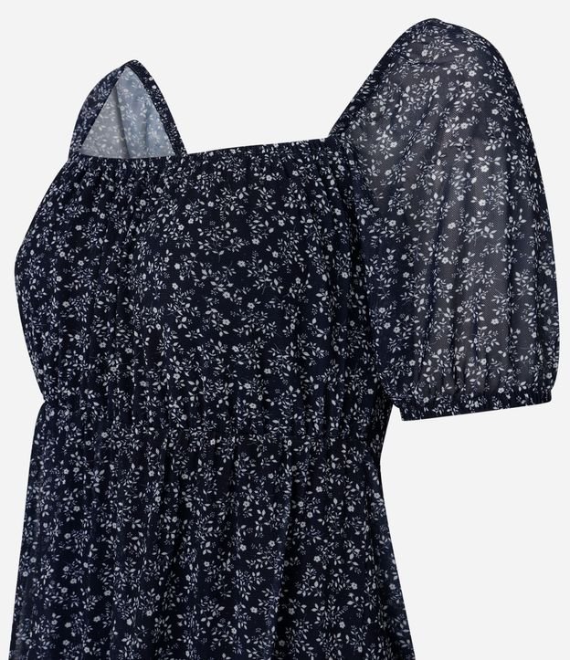 Vestido Corto Evasê en Tule Floral con Mangas Abullonadas 5
