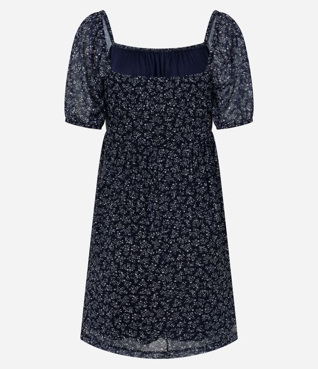 Vestido Corto Evasê en Tule Floral con Mangas Abullonadas 6