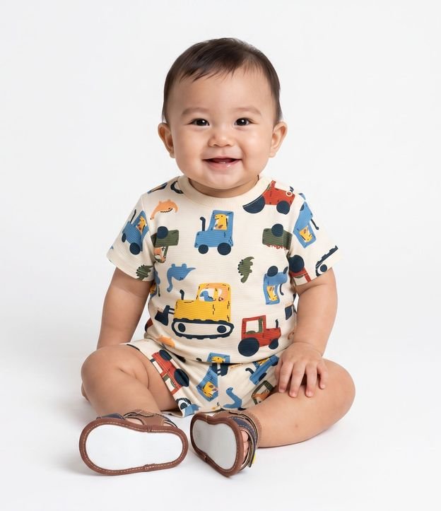 Conjunto Infantil con Estampado de Camiones – Talle RN a 18 Meses