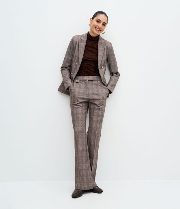 Pantalón Flare en Punto Roma con Estampa de Cuadros