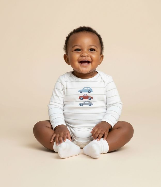 Body Infantil con Estampa de Carritos y Rayas – Talle 0 a 18 Meses