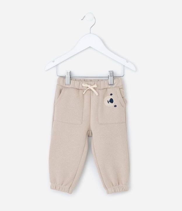 Pantalón Infantil con Oso Aplicado en Bolsillo – Talle 0 a 18 Meses 2
