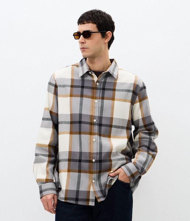 Camisa Manga Larga en Franela con Listrado en Bloques