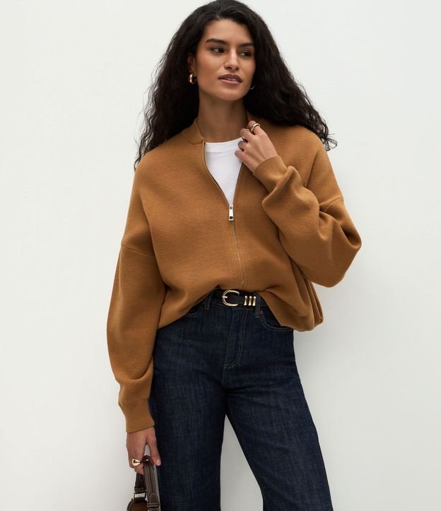 Campera Over en Punto con Cremallera