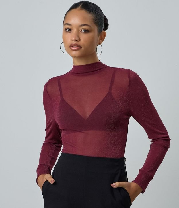 Blusa en Tule con Brillo y Cuello Alto 3
