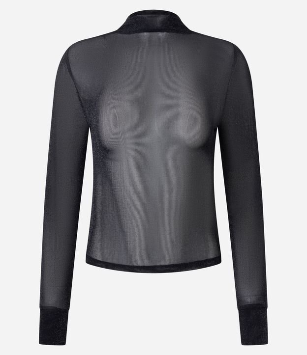 Blusa en Tule con Brillo y Cuello Alto